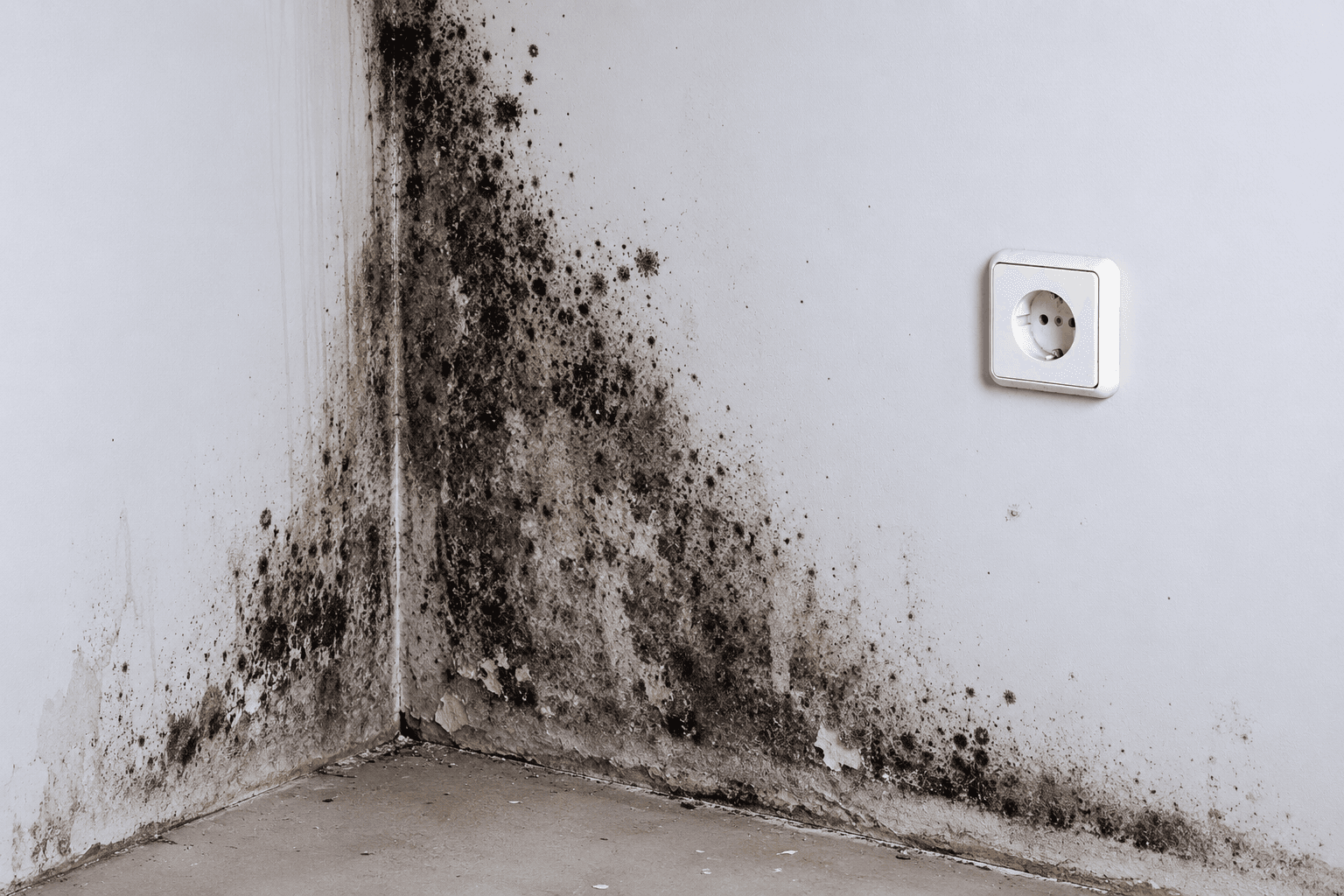 Illustration of black mold growth on a damp interior surface