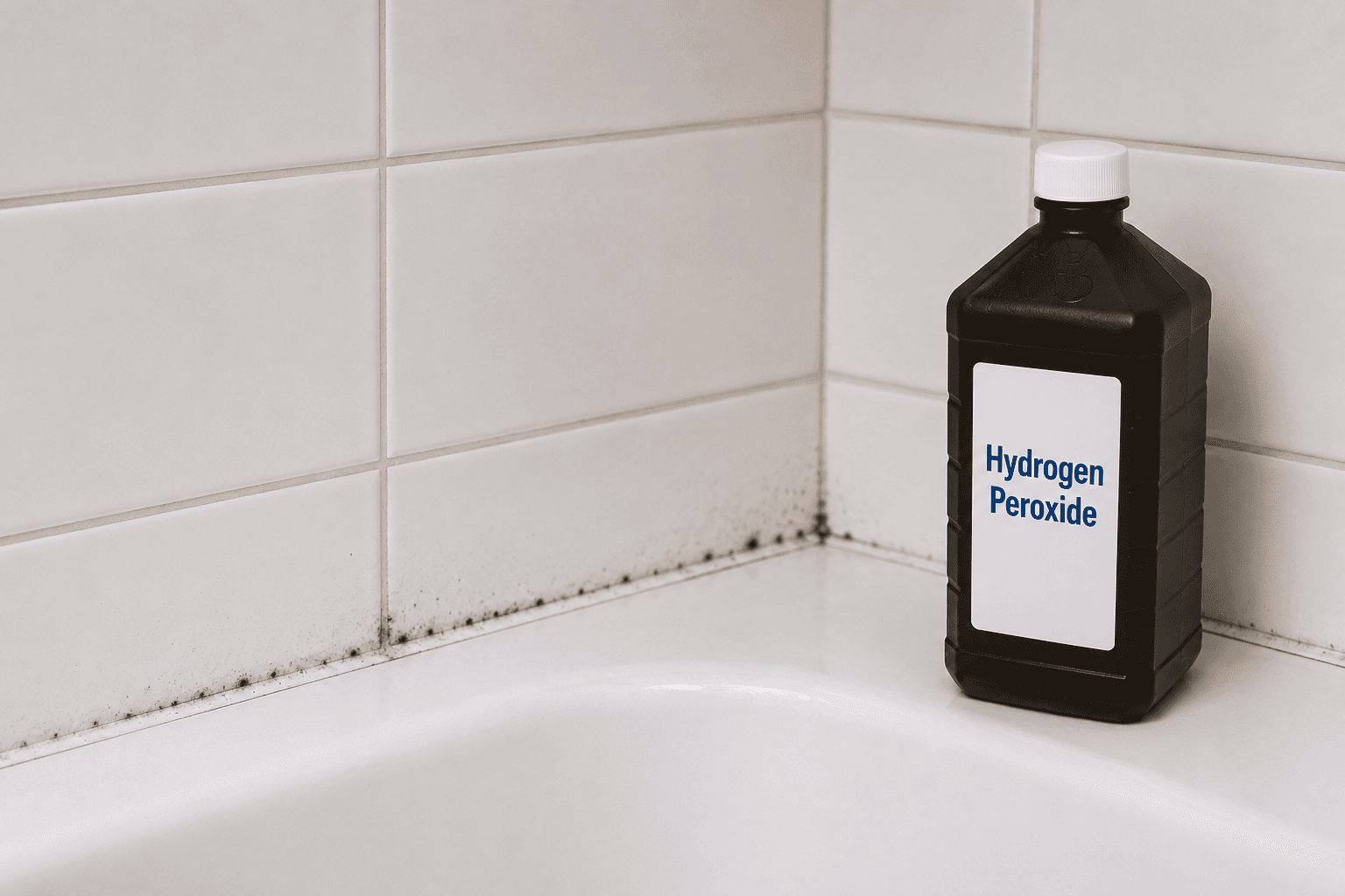 Illustration of hydrogen peroxide being applied to mold on a porous surface