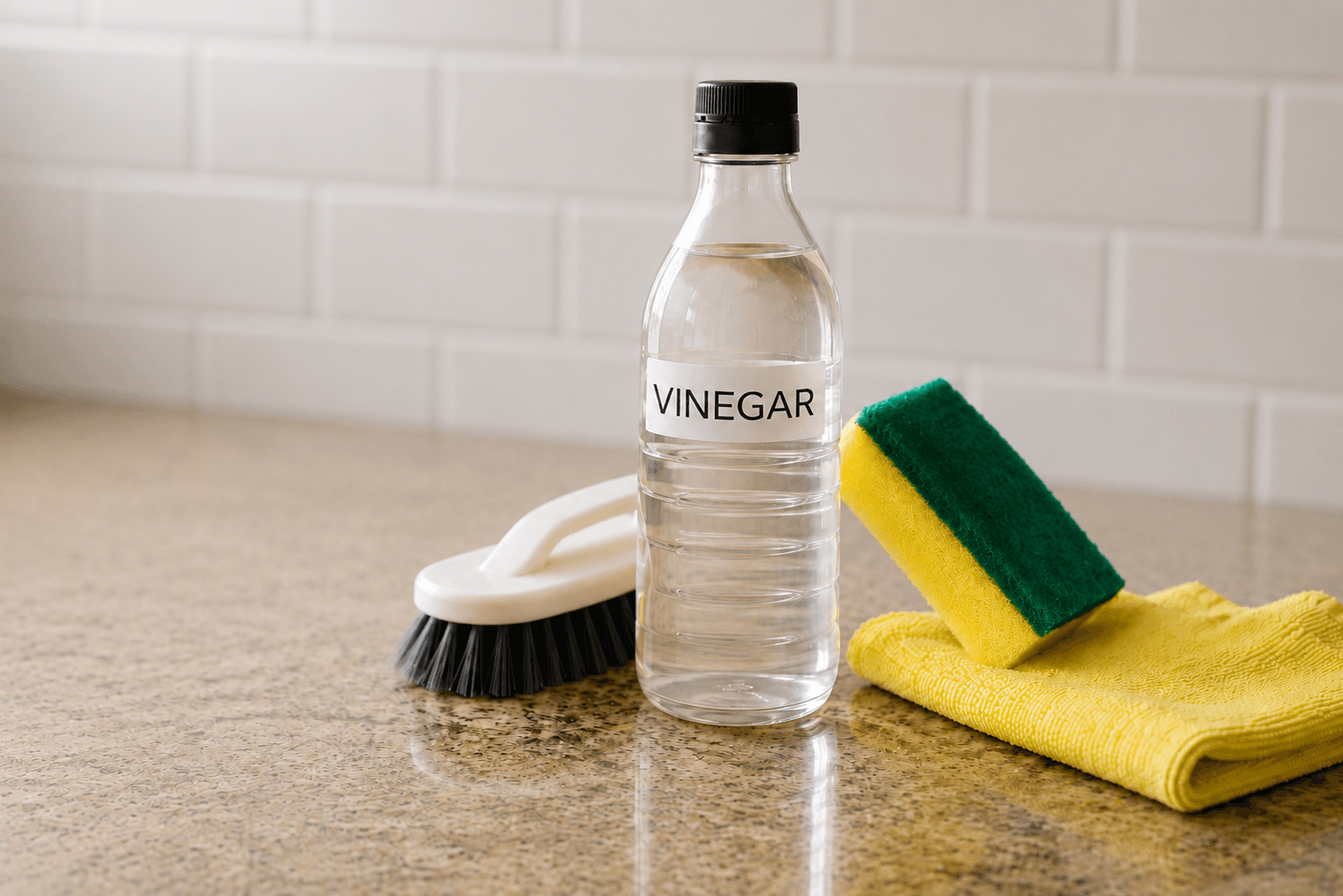 Illustration of white vinegar being used to clean mold
